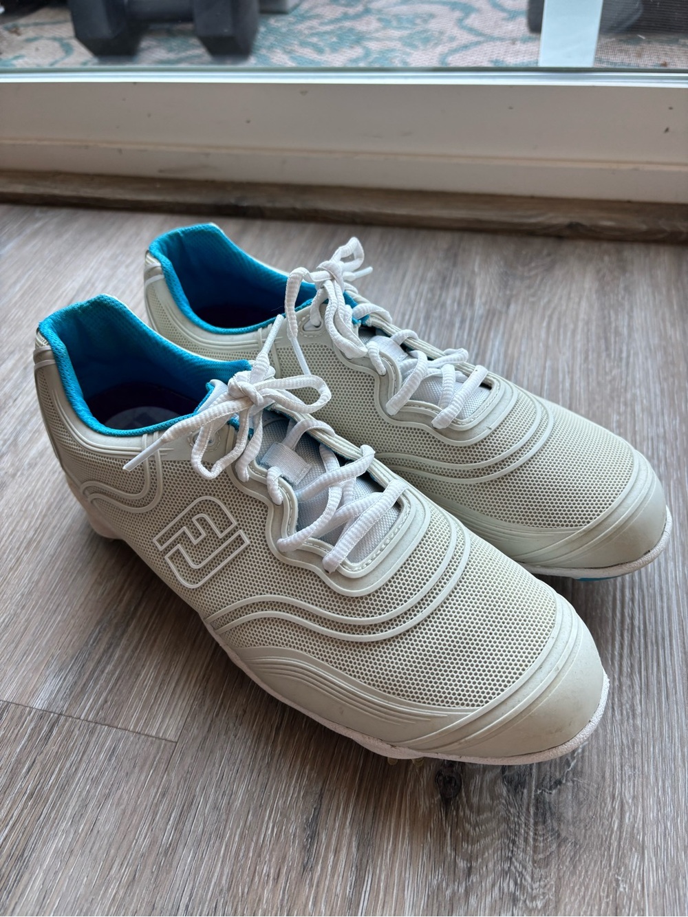 FootJoy Women's Golf Shoes in Cream with Teal Lining
